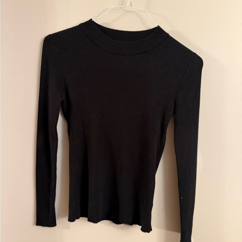 Franne Golde Women’s Black Ribbed Knit Long Sleeve Top Size Medium